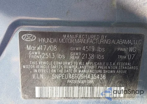2009 Hyundai Sonata Limited V6 from USA, damaged, VIN 5NPEU46F09H435436